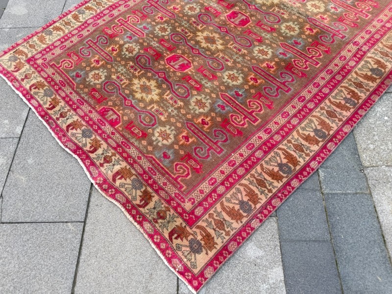 4x6 Vintage Oushak Rug Fuchsia Pink Brown Turkish Boho Hand Knotted gallery