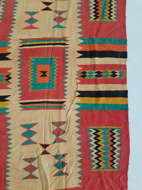 Vintage Handmade Turkish Geometric Traditional Wool Kilim Rug 223x97 cm gallery