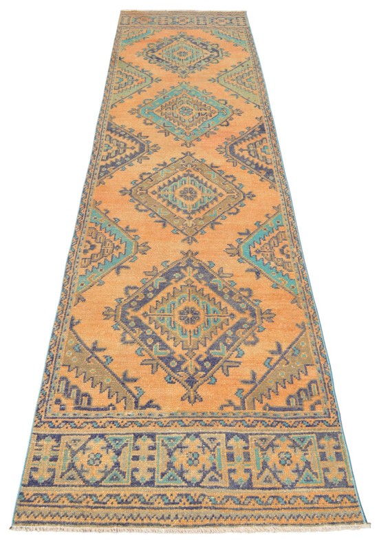Vintage 1970s Turkish Runner Rug 3x12 ft | Hand-Woven Anatolian Wool Ushak Rug gallery