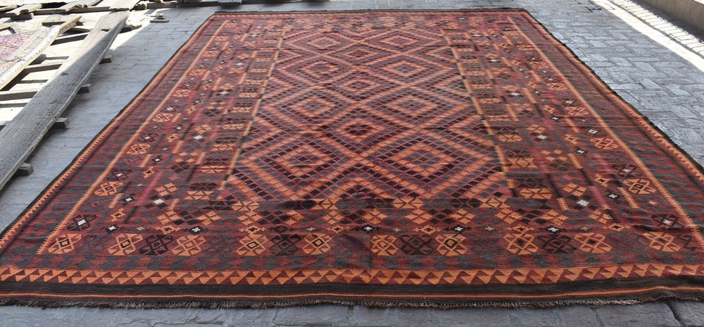 10'5 x 15'9 ft Handmade vintage afghan maimana large kilim rug, palace size rug