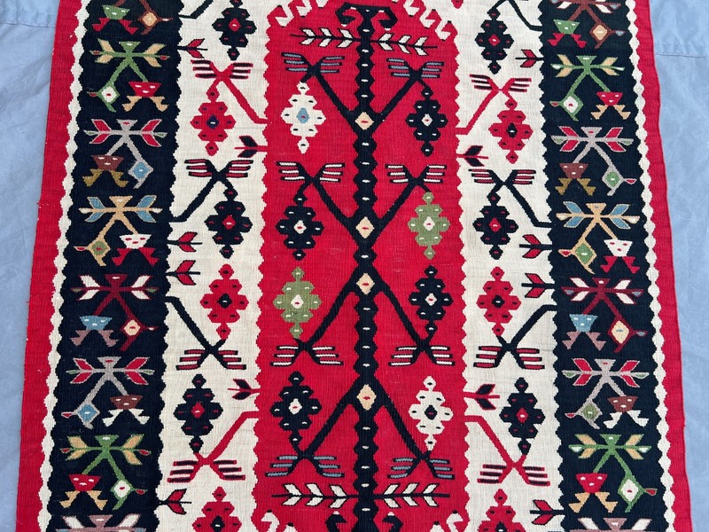 2'11x5'2 ft Vintage Handmade Afghan Geometric Kilim, Red & Black Design Rug gallery