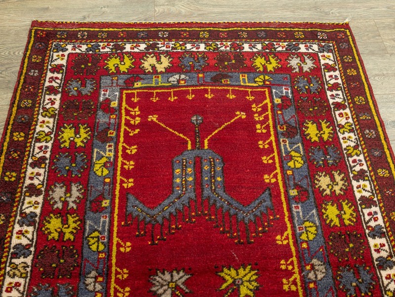 Vintage Hand-Knotted Anatolian Wool Rug – Crimson & Golden Prayer 4'2" x 6'9" ft gallery