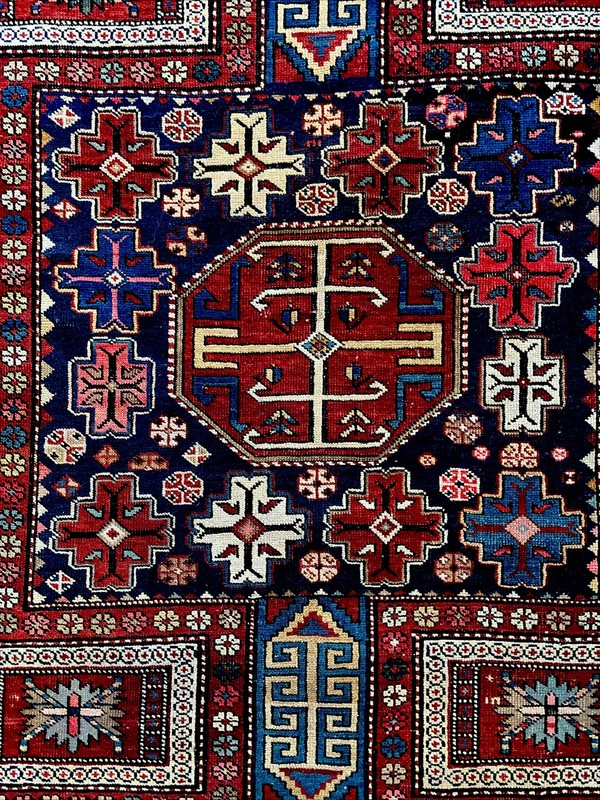 Fine Antique 4 X 7 Caucasian Konagkend Kuba Shirvan Rug Navy Crimson Ivory Rose gallery