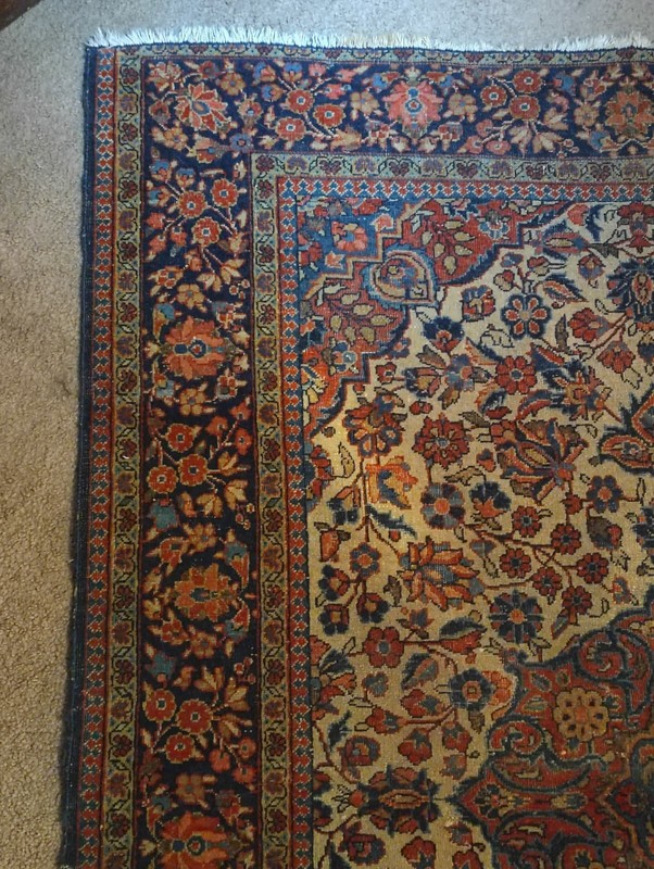 Antique Hand-Knotted Rug 56” x 42” Floral Red Blue Read India Style gallery
