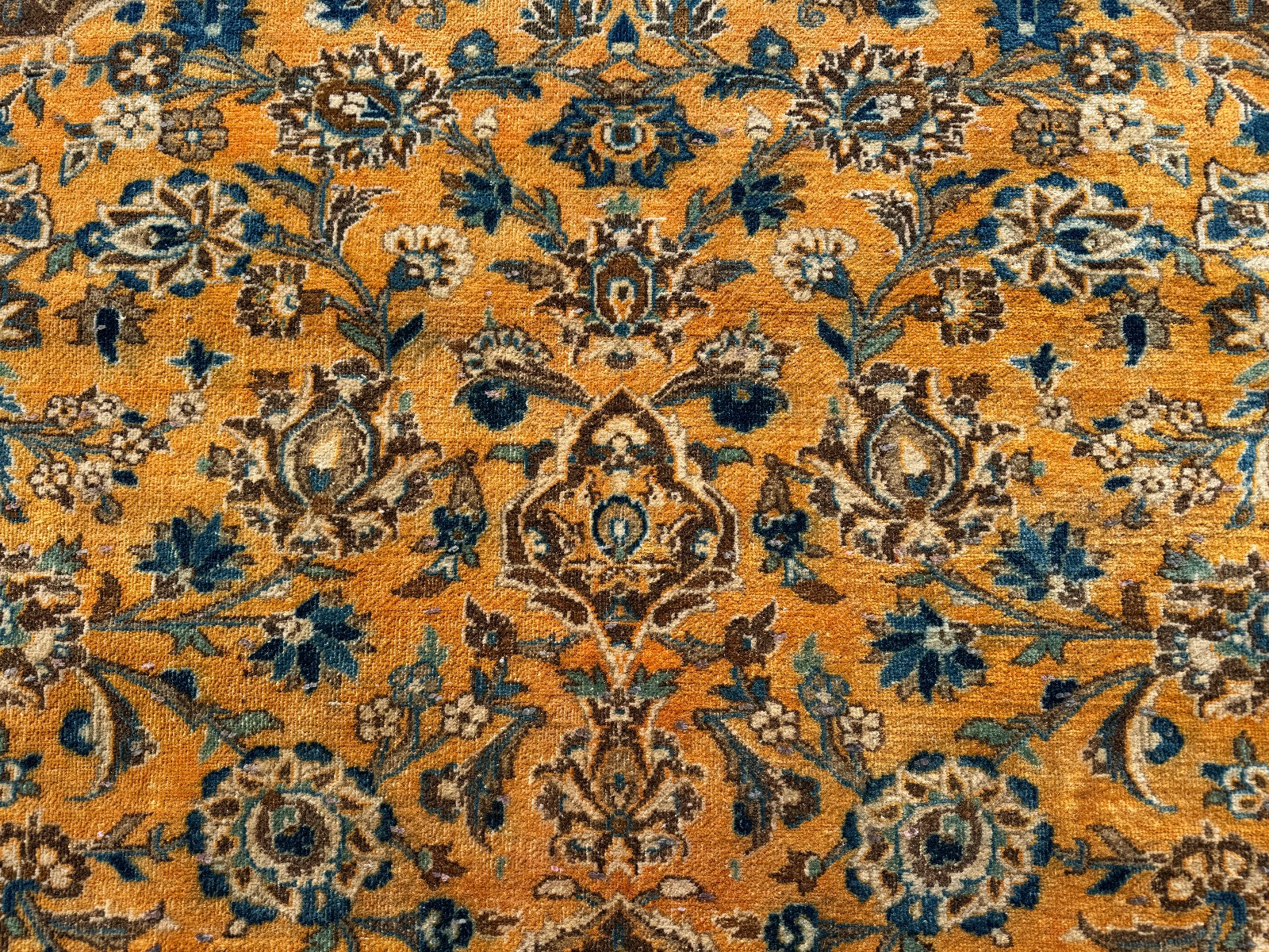 ANTIQUE ORIENTAL RUG 10x13 SIGNED HANDMADE WOOL VINTAGE orange persimmon blue ft gallery