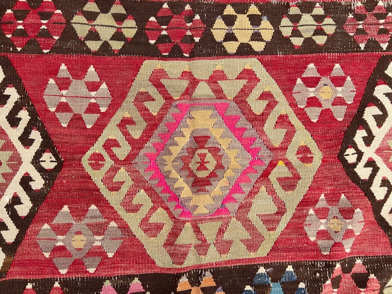 Red Tribal Kilim Rug 6x8 ft Anatolian Flatweave Distressed Low Pile Antique gallery