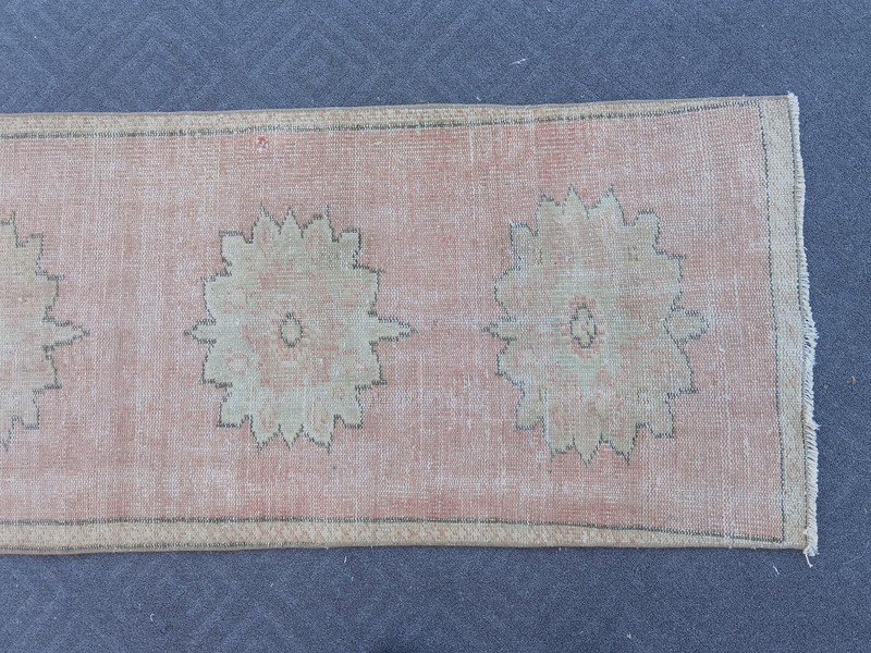Vintage Turkish Oushak Runner 2x10 ft Hand Knotted Wool Red Cream Charcoal Boho gallery