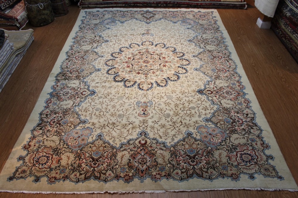 ANTIQUE_HAND-MADE_TABREZ_RUG_10'x14' Circa 1920's Antique Floral Design Genuine