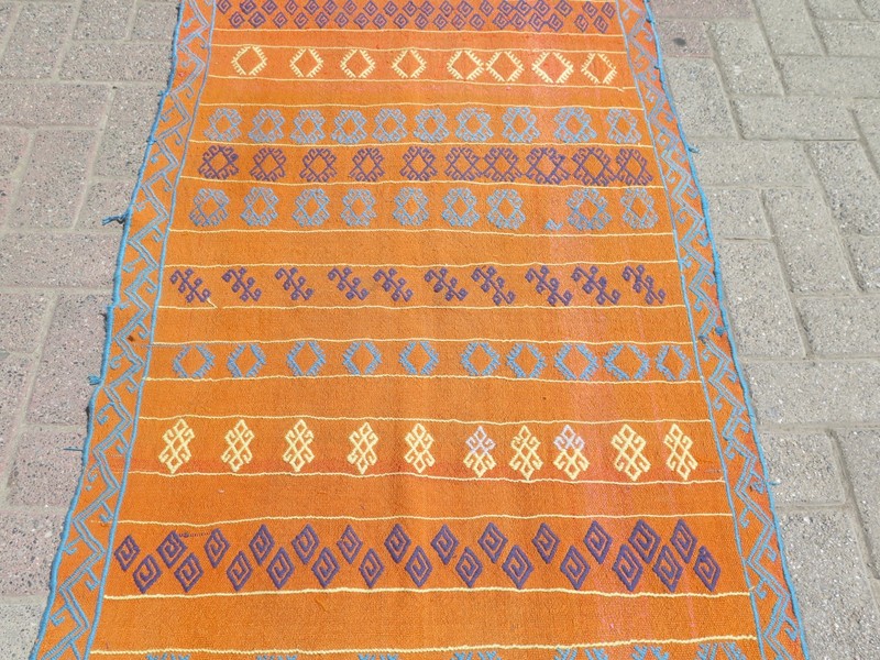 Tangerine Vintage Runner Rug, Handmade Long Wool Tribal Aisle Carpet 33"x117" gallery