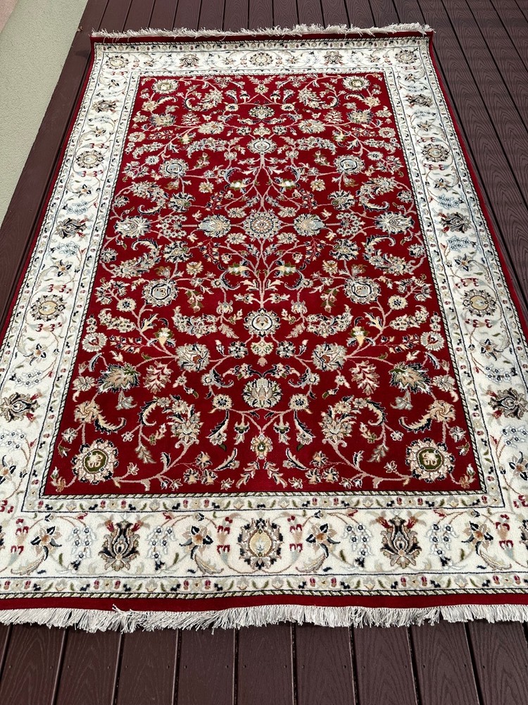 Fine New Floral Red & White Oriental Rug Handmade in India,Allover Design, 6'x9'