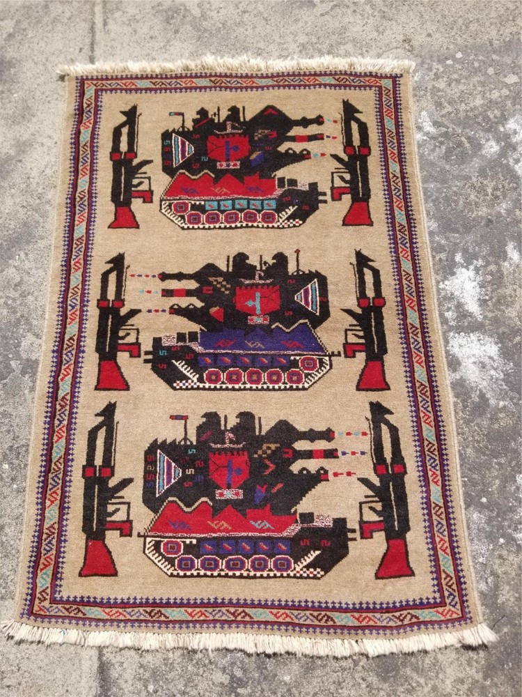 Vintage Traditional Handmade Afghan Rare War Wool Multicolor Kilim Rug 53x33 in