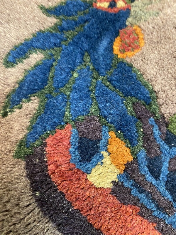Antique Round Hand Loomed Hand Tied Ornate Colorful Bird Rug W/Fringe 36” gallery