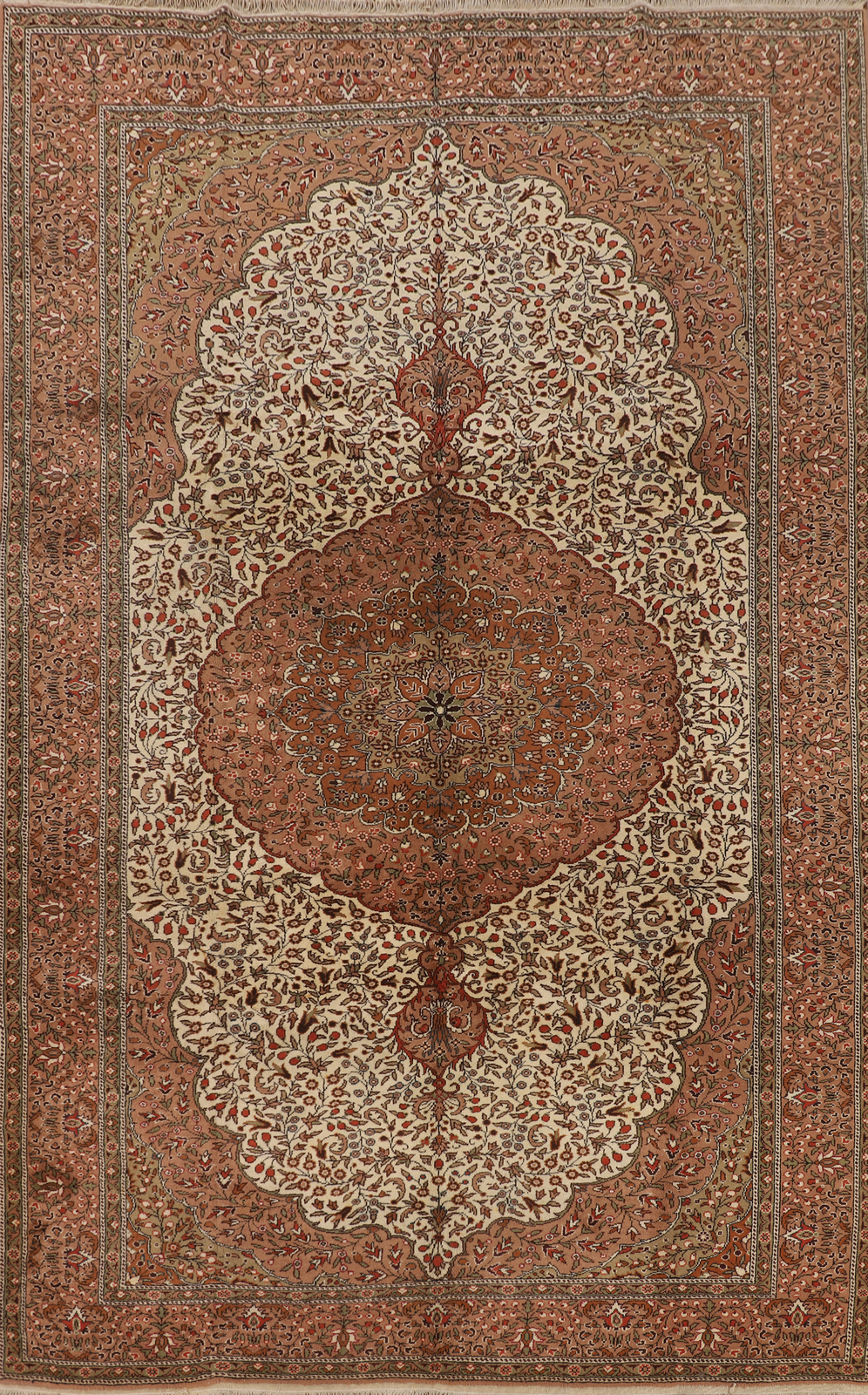 Vintage Floral Anatolian Turkish Ivory Wool Handmade Living Room Area Rug 7x10 gallery
