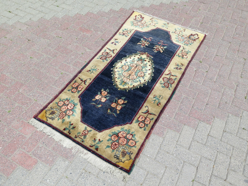 Turkish Blue Carpet, Bedroom Wool Rug, Handmade Sivas Carpet Teppich 35"x74" gallery