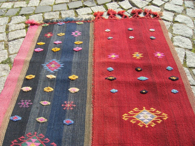 Turkish Rug 32'' x 63'' Vintage Anatolian Embroidered Cicim Rug Organic Wool Rug gallery