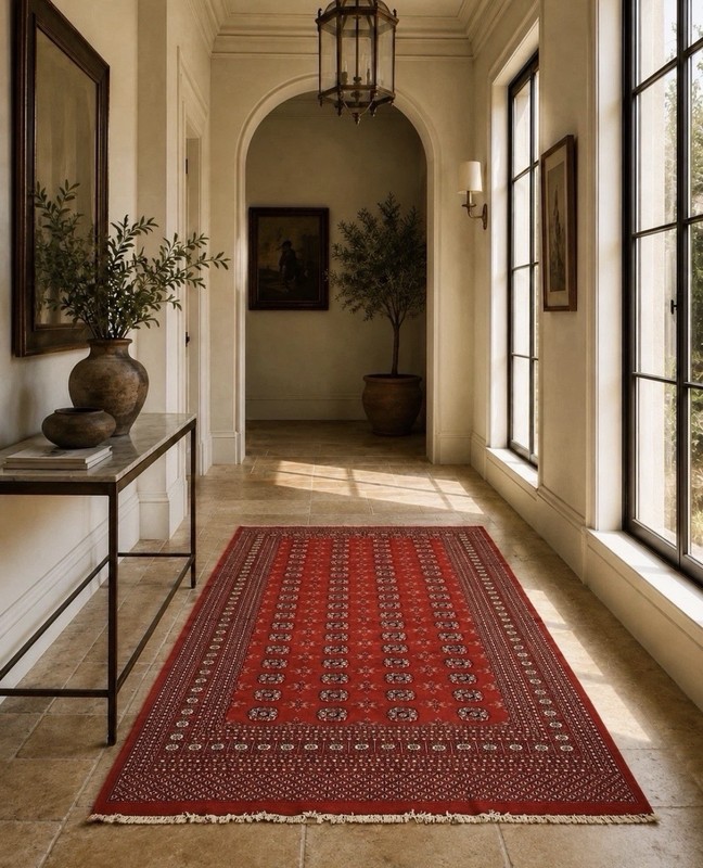 Rare Hand knotted Vintage Pakistani Bokhara Jhaldar Wool Area Rug 9x6 Ft gallery