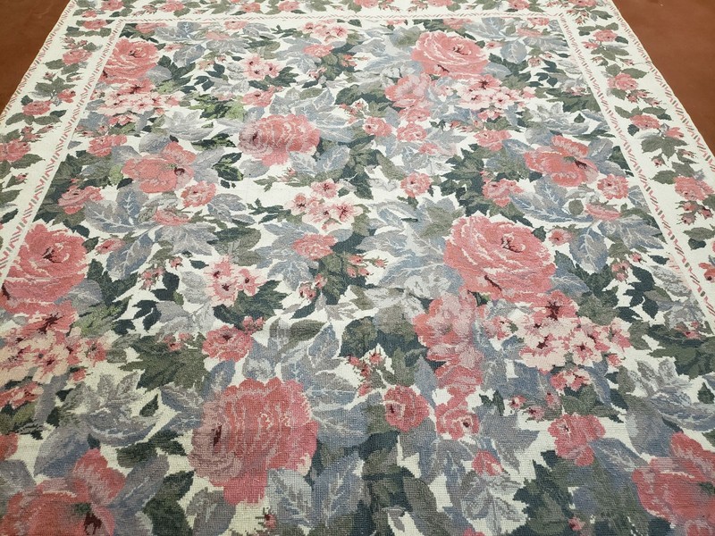 5x8 Needlepoint Rug 5' 4" x 8' 3" Wool Flat Weave Floral Carpet New Unused Nice gallery