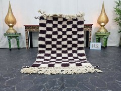 Moroccan Handmade Beni Ourain Rug 2’6″x4′ Berber Checked White Dark Maroon Rug