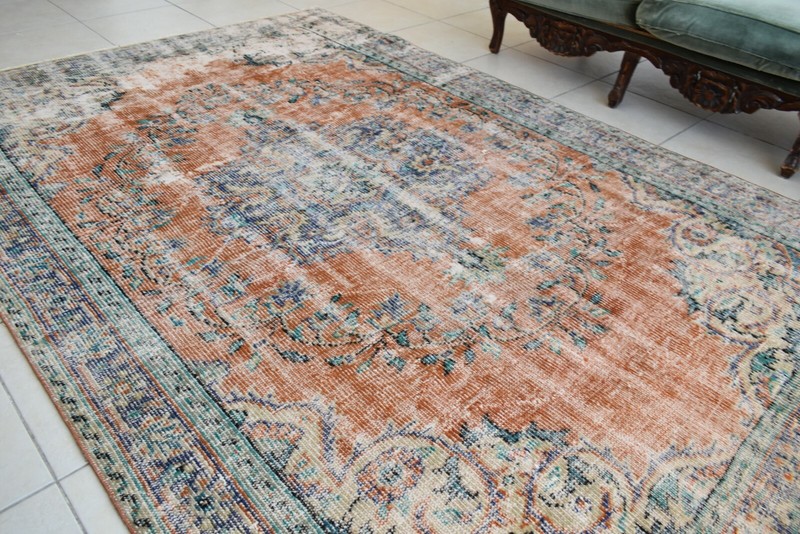 Large Turkish Rug 8.4x5.6 ft Vintage Rug Faded Oushak Rug Living Room Carpet B16 gallery