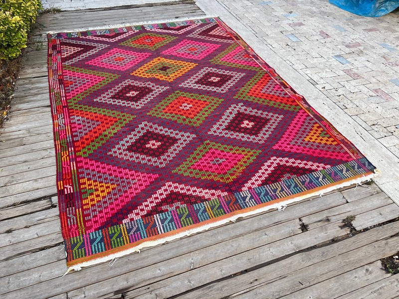 Turkish Kilim Handwoven 6'x9' Cicim Kilim Natural Wool Vintage Rug 200x295cm gallery