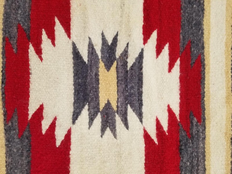 Vintage Handmade Native American Navajo Gallup Throw Wool Rug 84 x 38 cm gallery