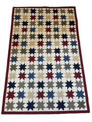 Primitive Wool Pile Hooked Rug with Stars in a Quilt Pattern 5.5′ x 3.5′