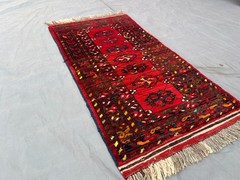 1’9×3’4 ft Antique Turkmen Waziri Rug, Hand-Knotted Tribal Red Wool Accent Rug