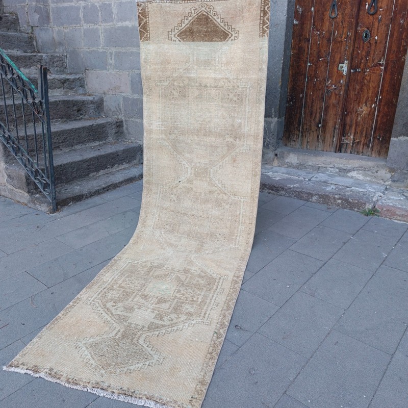 Neutral 3x10 Turkish kitchen rug 3.05 x 10.17 ft Vintage 93 x 310 cm Runner Rug gallery