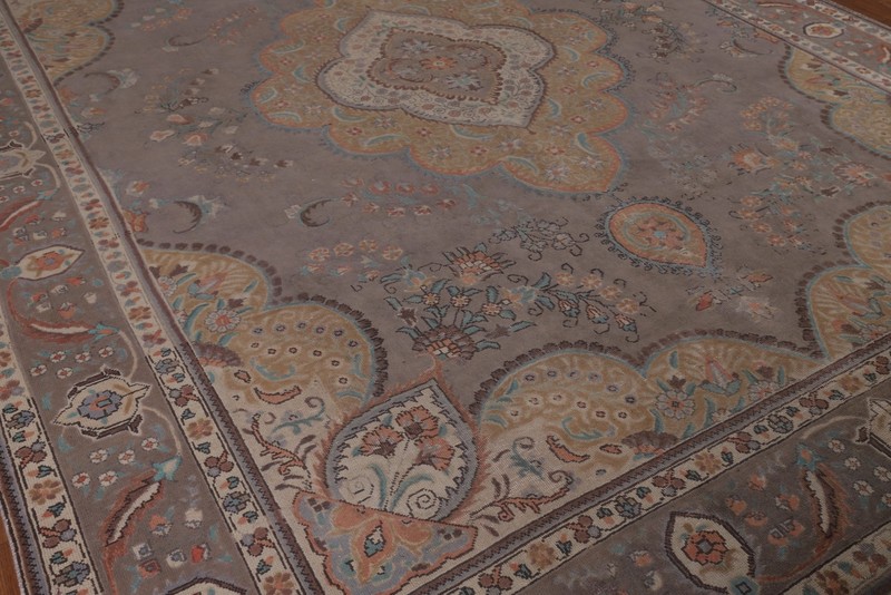 Vintage Brown Over-Dyed Floral Tebriz Traditional Handmade Room Size Rug 10x13 gallery
