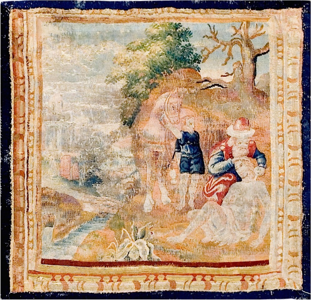 1'x1' Antique Square Tapestry Belgium Allover Flat Weave Rug