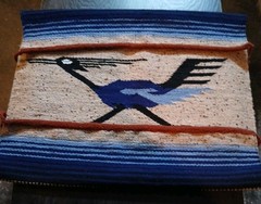 Vintage 1960s Handmade Wool Flatwoven Geometric Road Runner Rug 36″ X 28.5″