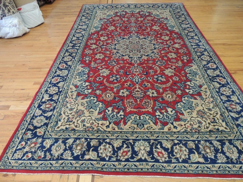 7x11 8x10 Kashaan Oriental Area Rug wool hand-knotted Red Blue Navy olive green gallery