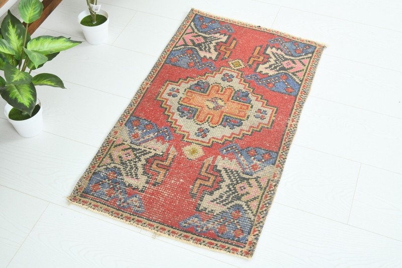 Turkish Door Mat Small Rug 2x3 Hand-Knotted Vintage Oushak Mini Rug Carpet,896 gallery