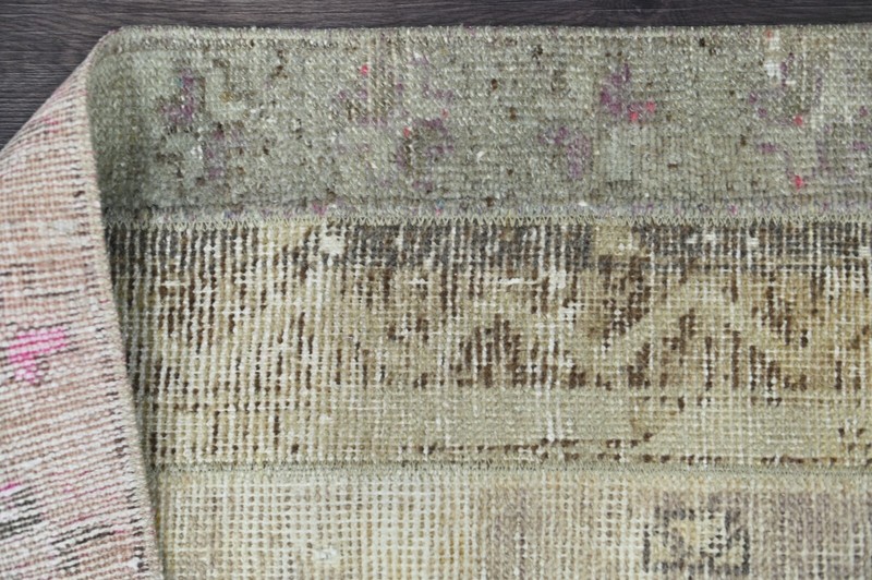 Vintage Turkish Runner Rug 2x5ft Wool Anatolian Handmade Hallway Oushak BEIGE gallery