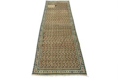 Vintage Oriental Runner 3’2” x 8’8” Brown Wool Tribal Hand-Knotted Area Rug