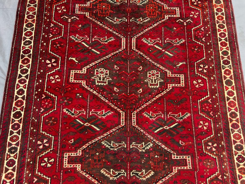 5x6 Wool Oriental Rug Red Blue Geometric Tribal Zanjan Hand Knotted 4'5 x 5'8 gallery