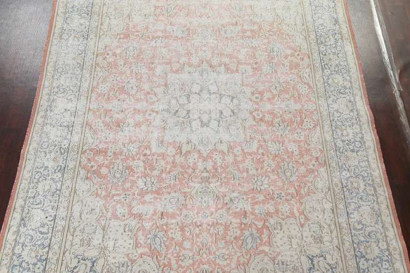 Muted Distressed Area Rug 10x12 Ft handmade Coral Wool Carpet Medallion Rug gallery