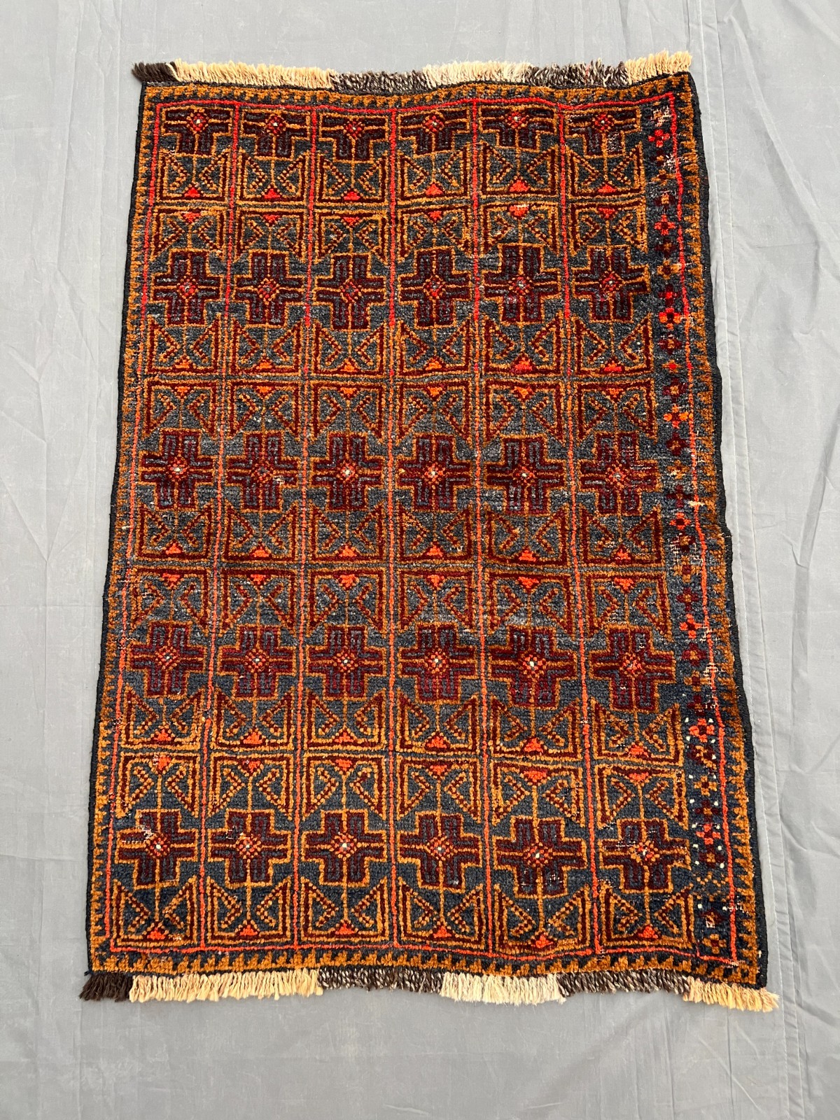 Orange Brown Caucasian Rug 2'3x3'4 Hand Knotted Wool Geometric Vintage Tribal ru gallery