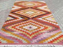 Vintage Turkish Kilim Large Rug Area Rug Boho Rugs Diamond Design Kelim 77″x120″
