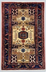 Vintage Oriental Area Rug 4×7 Hand Knotted Wool Tribal Bird Ivory Tarom Nomadic