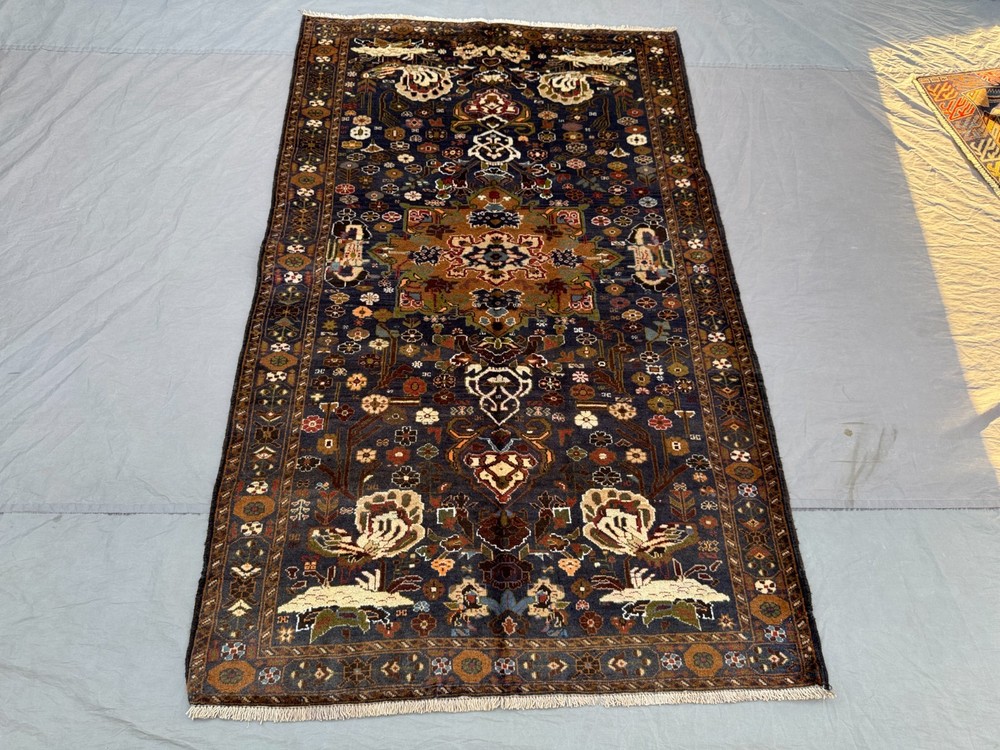Vintage Afghan Rug 4'1x6'7 Hand-Knotted Wool Rare Tribal Oriental Floor Carpet