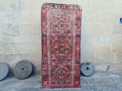 Antique Runner 3.4×7.5 ft – Handwoven Turkish Rug – Red Geometric Hallway Rug