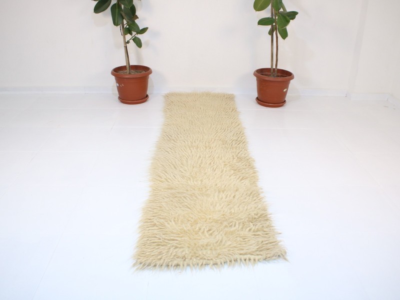 Handmade Sheepskin Rug 2.0 x 7.9 Ft – Long Beige Wool Runner Carpet gallery
