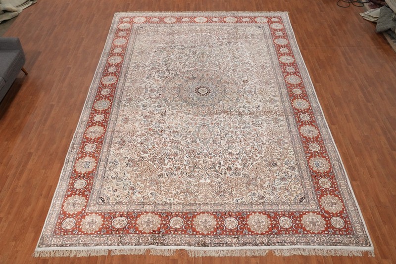 Medallion Traditional Large Rug 12x18 Oriental Handmade Floral Beige Silk Carpet gallery