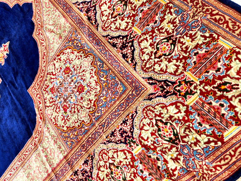 *10"X13' ORIGINAL ANTIQUE CR1920 KRMAN-ESFEHAN HAND KNOTTED WOOL BLUE RUG gallery
