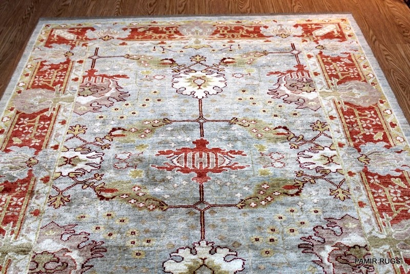 _HAND_MADE_RUG_OUSHAK_DESIGN_6' x 9' KNOTTED USHAK Design Peach VEGETABLE DYED gallery