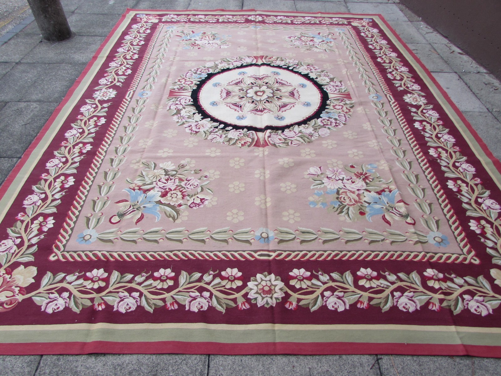 Old Hand Made French Design Wool Burgandy Mauve Original Aubusson 368X281cm gallery