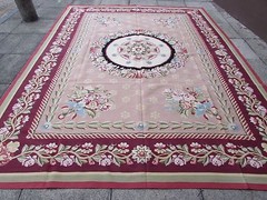 Old Hand Made French Design Wool Burgandy Mauve Original Aubusson 368X281cm