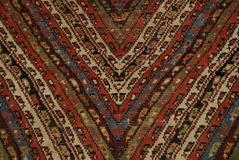 Pre-1900 Antique Vegetable Dye Traditional Hand-knotted Chevron Rug 5x9 ft Wool gallery