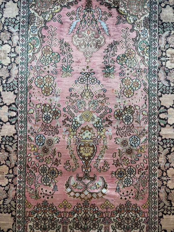 Vintage Fabulous Hand Knotted Kashmiri Silk Prayer Design Rug 150x92 Cm gallery